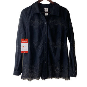 CAbi St. Regis Blouse Black Sheer Top #3758 sz S